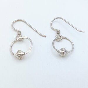 Vintage 925 Sterling Silver Dangle Bead Hoop Earrings